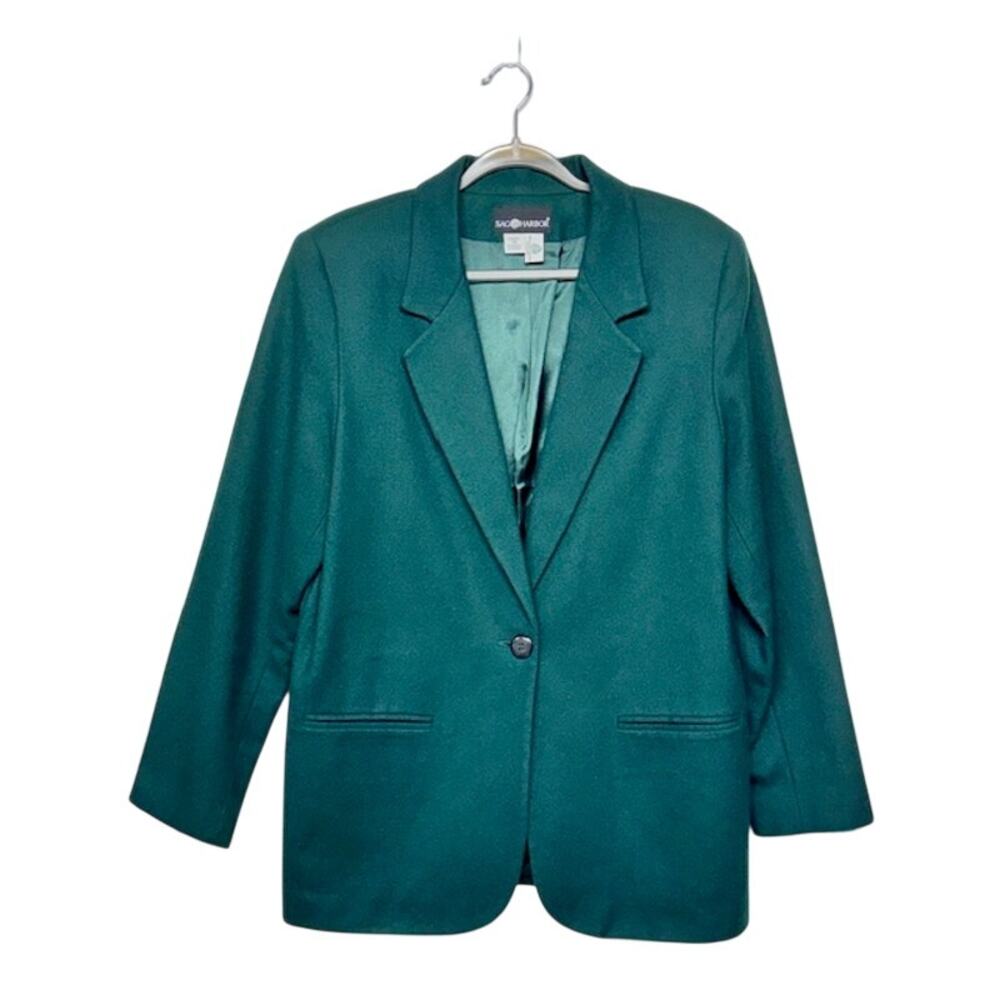 Vintage Sag Harbor Blazer Green Wool Size 14  Y2K 90s Academic Work